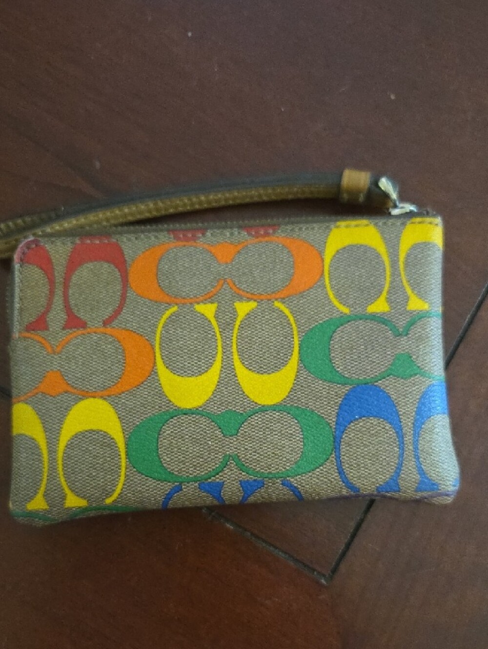 Coach Multicolor Logo Wristlet in Brown, Red, Orange, Yellow, Green, Blue - Picture 2 of 4